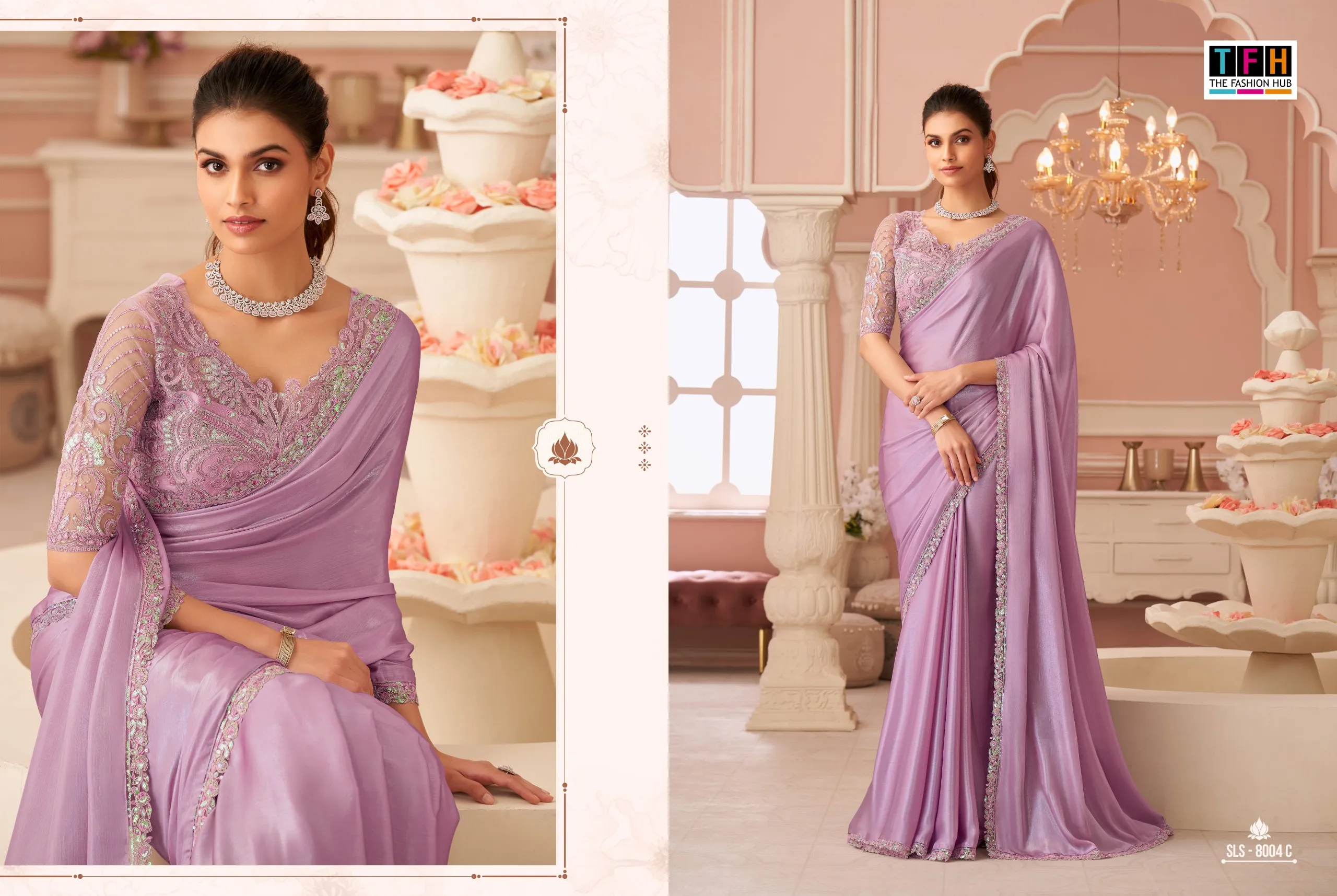 Silver Chiffon Shimmer Premium Saree - Image 6 in Surat